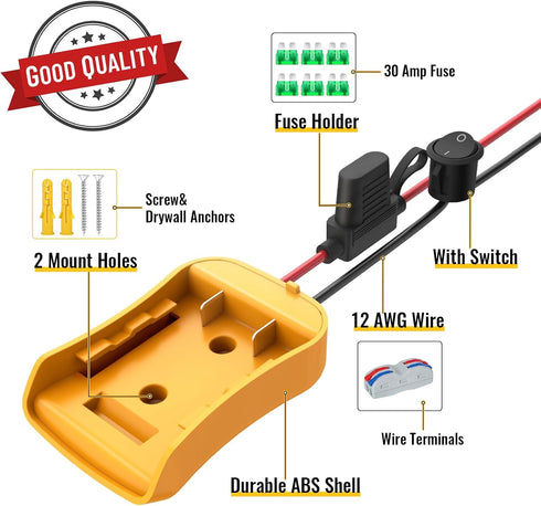 3 Packs Power Wheels Adapter for Dewalt 20V Battery, Power Wheels Battery Converter Kit with Fuse & Switch & Wire Terminals & 12 AWG Wire for DIY RC Car Toys Robotics
