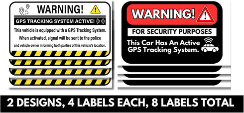 8 Pack 2 3.5 GPS Tracking System Warning Stickers for Vehicles, x in Waterproof, Weatherproof, UV Resistant GPS