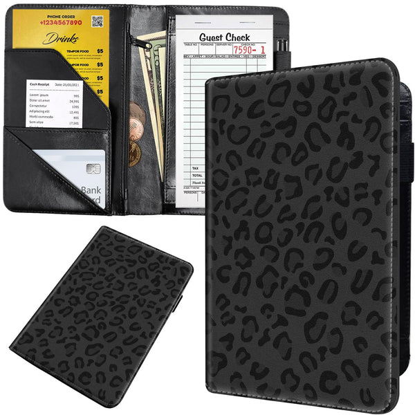Qindaiwen Server Book Organizer with Zipper Pocket, PU Leather Restaurant Guest Check Presenters