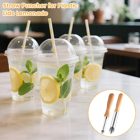 Rimoev 2-Piece Set (0.47 0.85 30 Straw Puncher for Plastic Lids Lemonade, Stainless Straw Hole Punch Tool, & Sizes)