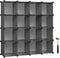 SONGMICS Cube Storage Organizer, Set of 16 Plastic Cubes, Gray, 12.2 x 48.4 x 48.4 Inches, Book Shelf, Closet Organizers