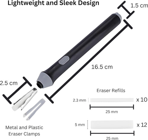 Electric Erasers - Battery Operated Automatic Portable Plastic Pen with 22 Replaceable Rubber Refills for Art, Sketch,