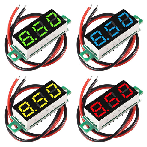 4PCS 0.28 Inch Two-Wire DC LED Digital Voltmeter 2.5V-30V Mini Mix 4 Colors - Red/Green/Blue/Yellow