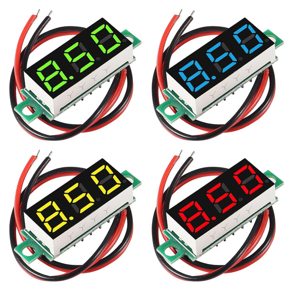 4PCS 0.28 Inch Two-Wire DC LED Digital Voltmeter 2.5V-30V Mini Mix 4 Colors - Red/Green/Blue/Yellow