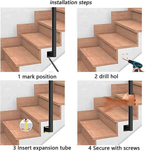 PAUANI Rod(L-35CM) Stair Handrails Railing Kit - Balusters Indoor/Outdoor, L/U Type Wrought Iron Stair Handrail