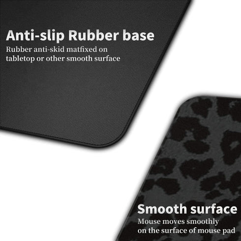 Large Gaming Mouse Pad with Coasters + Cable Clips, Black Leopard Print Extended Mousepad (31.5 x 11.8) with Stitched