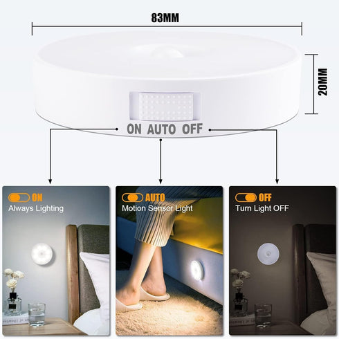 8 3 Pack 120 3 Closet, 6000K Upgraded Motion Sensor Light, LEDs, Rechargeable, Detection, Modes - Bedroom, Stair