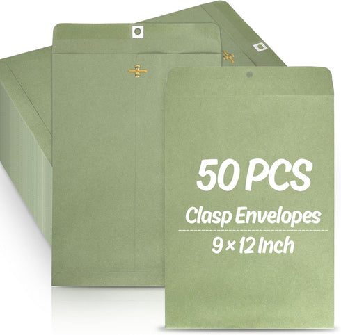 Whaline 9 x 12 Inch Clasp Envelopes, Manilla Gummed Mailing Envelopes with Clasp Closure for Office Supplies (50Pcs)