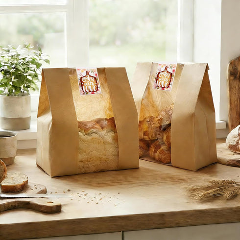 15.7x10.2x5.1in Packaging 50Pcs Extra Large Paper Bread Bags for Homemade Bread with Window&Sticker for Supersized
