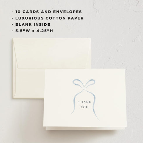 Pack, 10 10 Minted Thank You Cards Thank You Cards with Envelopes, Blank Card, Blue Bow Design, Baby Shower, New Mom