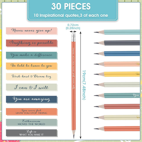 Sabary 30 Pcs Inspirational Pencil Colorful Mood Pencil Student Gift from Teacher Bulk Motivational Saying 2 HB Wood Pre Sharpened Pencil Back to School Gift for Kindergarten Kids by Sabary