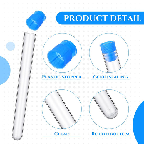 Hoteam 100 Pcs Clear Test Tubes with Lids, Plastic Vials for Scientific Experiments, Party Supplies, Candy Storage
