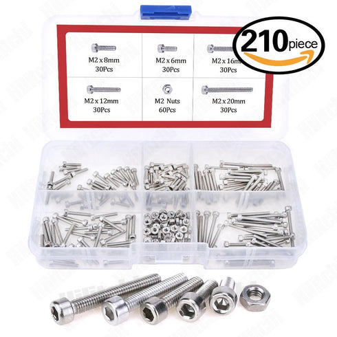 Hilitchi 420pcs M2 M3 Stainless Steel Hex Socket Head Cap Screws Nuts Assortment Kit with Box