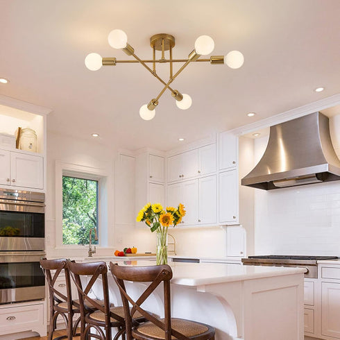 6 E26 Bulb Semi Flush Mount Ceiling Light Fixture, Lights Modern Sputnik Chandelier Ceiling Lamp with Base, Light