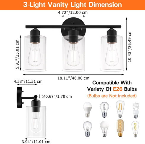 3 Espird Bathroom Vanity Light Fixtures Matte Black Bathroom Lighting Fixture, Lights Bathroom Light Fixture Over