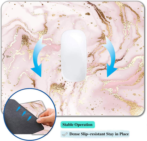 IMAYONDIA Pink Rose Gold Marble Mousepad - Custom Small Portable Office Anti-Slip Rubber Base Wireless Mouse Pad