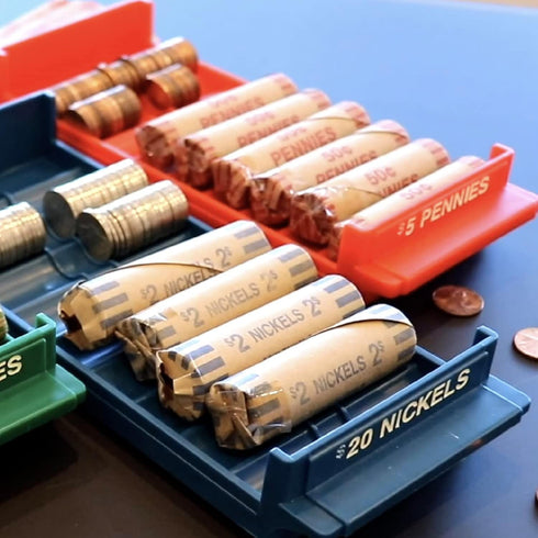 Set Nadex Rolled Coin Storage Organizer Tray with Ridges for Loose Coins | Quarters, Dimes, Nickles, and Penny Color