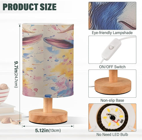 LFICRTAN Table LED Lamps Watercolor Goat Bedroom Night Light Bedside Lamps with USB Ports Nightstand Lamps Wood Base