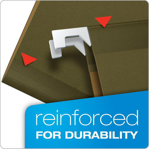 Pendaflex Reinforced Hanging Folders, Letter Size, Standard Green, 1/5 Cut, Includes Tabs and Inserts, 25/Box