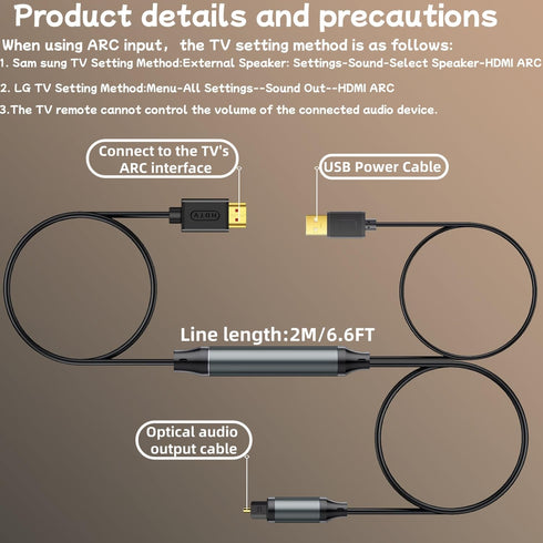 WLTASUY 192KHz 6FT,ARC HDMI ARC to Optical Audio Converter to Optical Audio Extractor Cable,Plug & Play, AR C to O