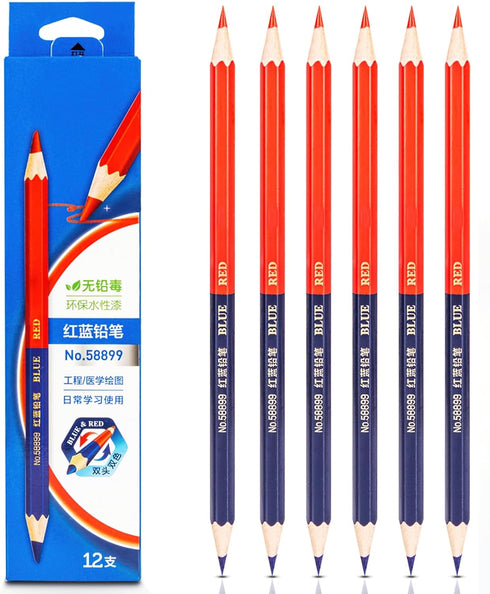 Precision Marking Pencils for Detailed Work, Wooden Pole Red and Blue Dual Color