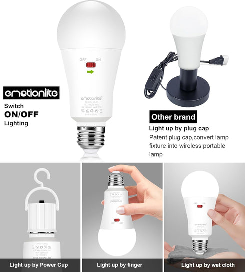 Emotionlite Rechargeable Emergency Light Bulb 1800mAh Battery Backup for Home Power Failure, 1 Pack