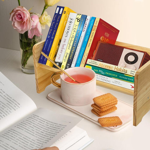 Generic Desktop Bookshelf Organizer, Wood Office Tabletop Book Storage Rack, Tilting Bookcase for Books/Magazine
