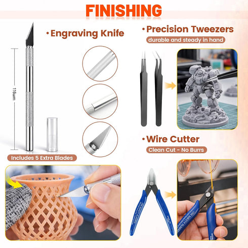 Rhevosil 50pcs 3D Nozzle Printer Tool Kit & Accessories Cleaning Tools, Scrapers, Files, Wire Cutter, Craft Knife, Tube