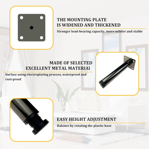 M MIMHOOY 7 Inch Set 4, Furniture Legs Polish Black Legs for Furniture of Adjustable Metal Legs for Dresser Cabinet