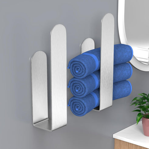 HUFEEOH 2 Pack Adhesive Hand Towel Holder, Sticky Wall Mounted Towel Bar, Stainless Steel Kitchen Towel Rack