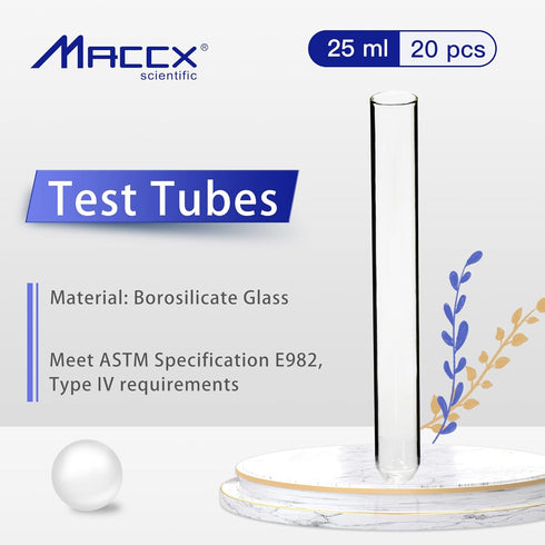 25ml Sturdy Glass Test Tubes, 20x200mm, Pack of 20, Borosilicate Glass Material, TTG025-020