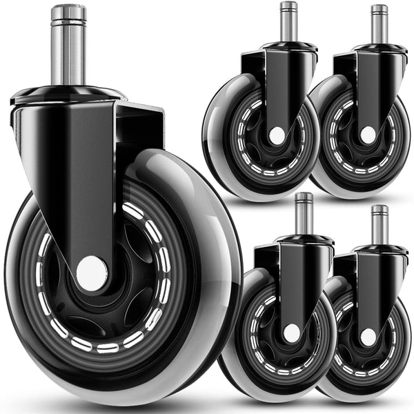 Office Chair Wheels, Replacement Rubber Wheels, Universal Fit 3 Inch Chair Casters, Heavy-Duty, Noise Free, 5 Pack