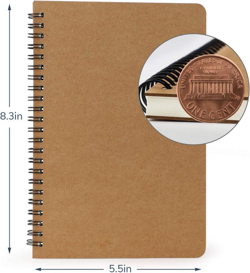 EUSOAR College Blank Spiral Notebook, A5 6packs 5.5"x8.3" 120 Pages Blank Travel Writing Journal, Memo Notepad Sketchbook, Students Office Business Subject Diary Spiral Book Journal-Kraft Cover by EUSOAR