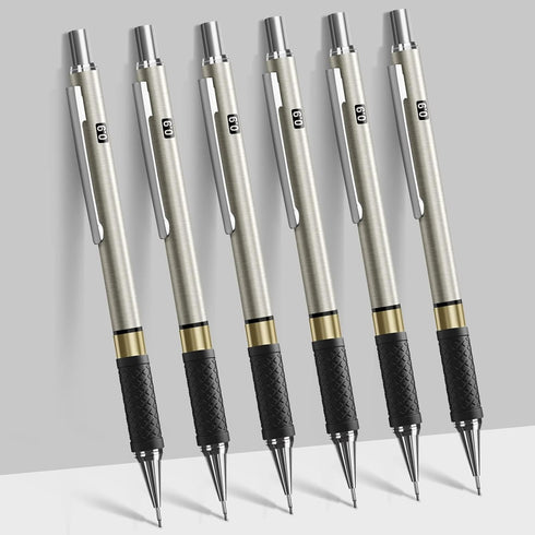 Four Candies Metal Mechanical Pencil Set - 6PCS 0.9mm Pencils, 360PCS HB Lead Refills, 3 Erasers, 9 Eraser Refills