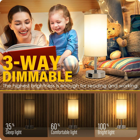 Yarra-Decor Bedside Lamps with USB Port - Touch Control 3 Way Dimmable Nightstand Lamp Set of 2 (White)
