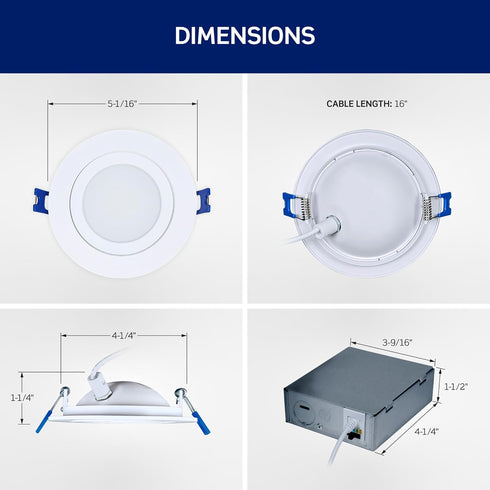 4 820 5 2700K-5000K, Dimmable, DAR40-S1W Leviton in. Round Adjustable Slim Downlight, Lumens, CCT Color Selectable