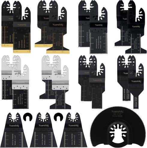 Yuanshikj 30PCS Mix Metal Wood Plastics Universal Oscillating Multitool Saw Blades, Professional Quick Release Kits