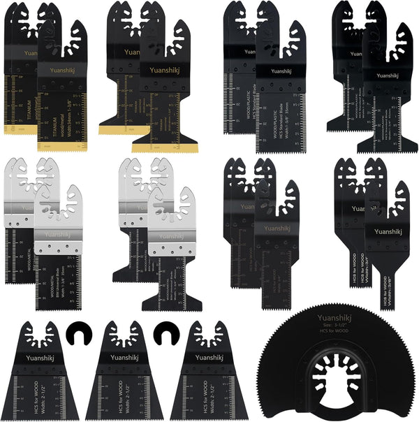 Yuanshikj 30PCS Mix Metal Wood Plastics Universal Oscillating Multitool Saw Blades, Professional Quick Release Kits