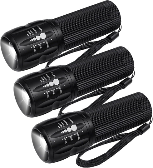 Vocect 3 Pcs Mini Flashlights, High Lumen Pocket Tactical Flashlight Set, Adjustable Focus