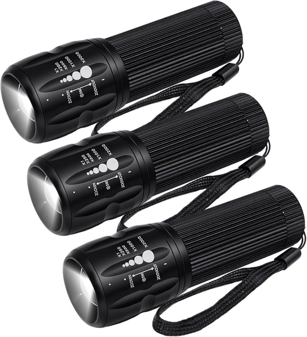 Vocect 3 Pcs Mini Flashlights, High Lumen Pocket Tactical Flashlight Set, Adjustable Focus