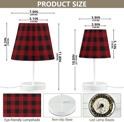 3 ALAZA Table Lamp Red and Black Buffalo Plaid Checkered Xmas Bedside Lamp for Bedroom LED Nightstand Desk Lamp