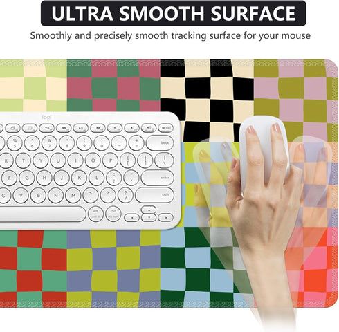 iCasso Checkered Desk Mat, Cute XXL Large Mouse Pad for Desk Cover, Anti-Slip Big Mousepad with Stitched Edges
