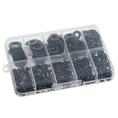 Eowpower 500 Pieces Black Nylon Flat Washers Assortment Kit for M2 M2.5 M3 M4 M5 M6 M8 M10 Screw Bolt