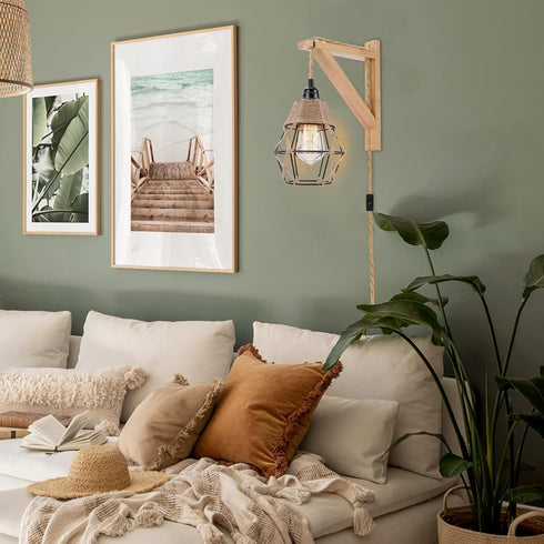 Frideko Wall Lamp with Plug in Cord - Plug in Wall Sconces, Farmhouse Hanging Lamps that Plug into Wall Outlet, Rustic