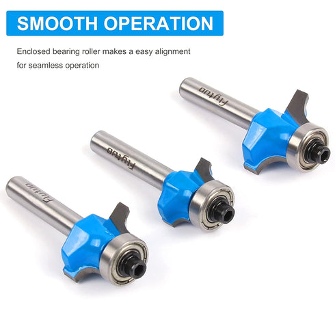 3Pcs Set 1/4" Set, 1/4", 3/8", 1/2", 1/8'', 3/16'', 1/4'') Roundover Edging Router Bit Shank, Corner Rounding