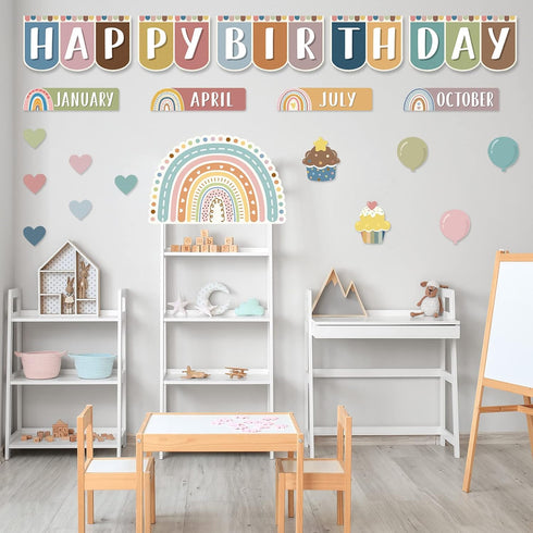 78 Items Boho Decor - Rainbow Birthday Board for Classroom Decorations Announcement Board Calendar Announcement Board