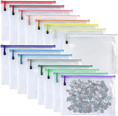 Oaimyy 16Pcs Mesh Zipper Pouch Document Folders, Plastic Zip File Bags for School Office Supplies, Travel Organizing