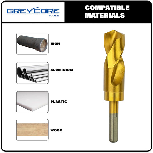 Tools 1-1/8 Inch Reduced Shank Drill Bit, 1/2" 3-Flat Shank, High Speed Steel with Titanium Coating