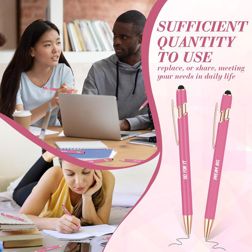 Yeaqee 24 Pcs Inspirational Ballpoint Pens, Motivational Black Ink Retractable Quotes Pen with Stylus Tip for Office,