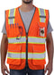 Reflective Safety Vest, Orange Mesh, High Visibility with Pockets and Zipper, Padded Neck, ANSI Class 2, Orange with